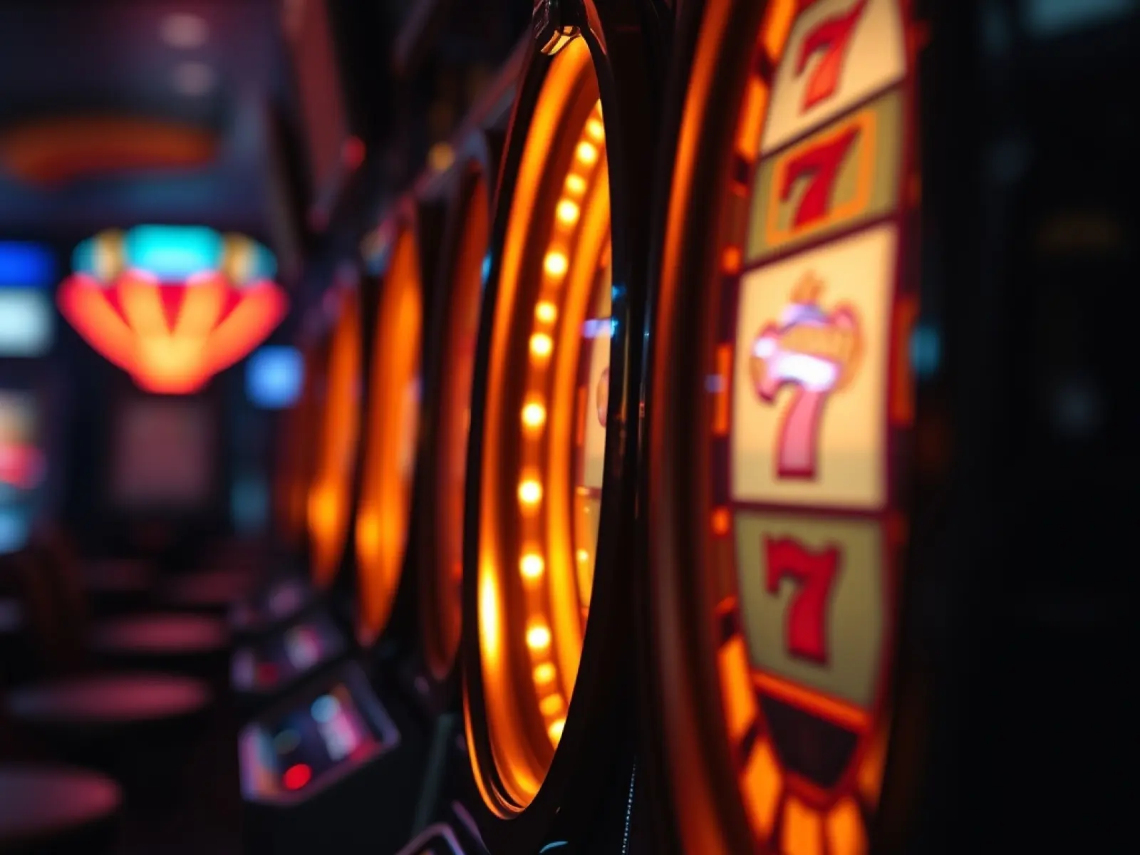 Slot-Walzen im Halbdunkel mit warmem orangem Licht